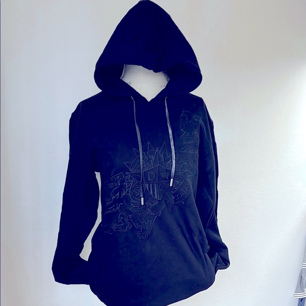 Black Embroidered  French Terry Hoodie by Cordova Sz. L Unisex kangaroo pocket